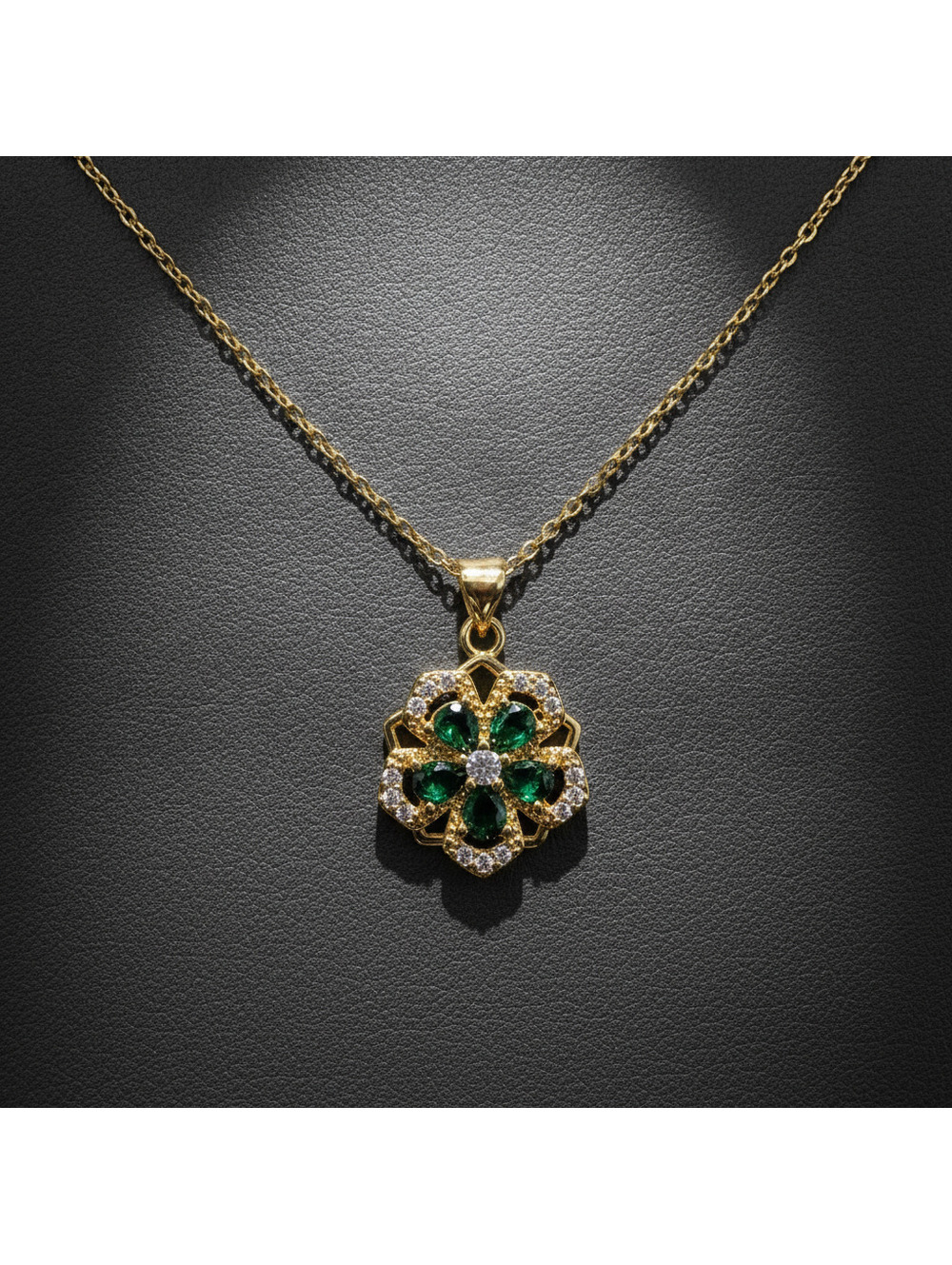 candy+clover Gold Green Flower Spinner Pendant w/free chain